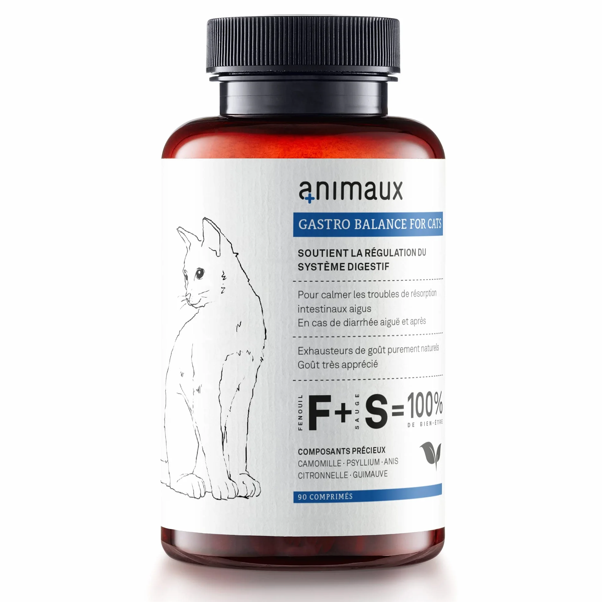 Probiotiques pour Chats 90 Comprimés à Mâcher Complément Alimentaire Favorise Digestion Naturelle Fenouil Sauge Psyllium Gastro Balance
