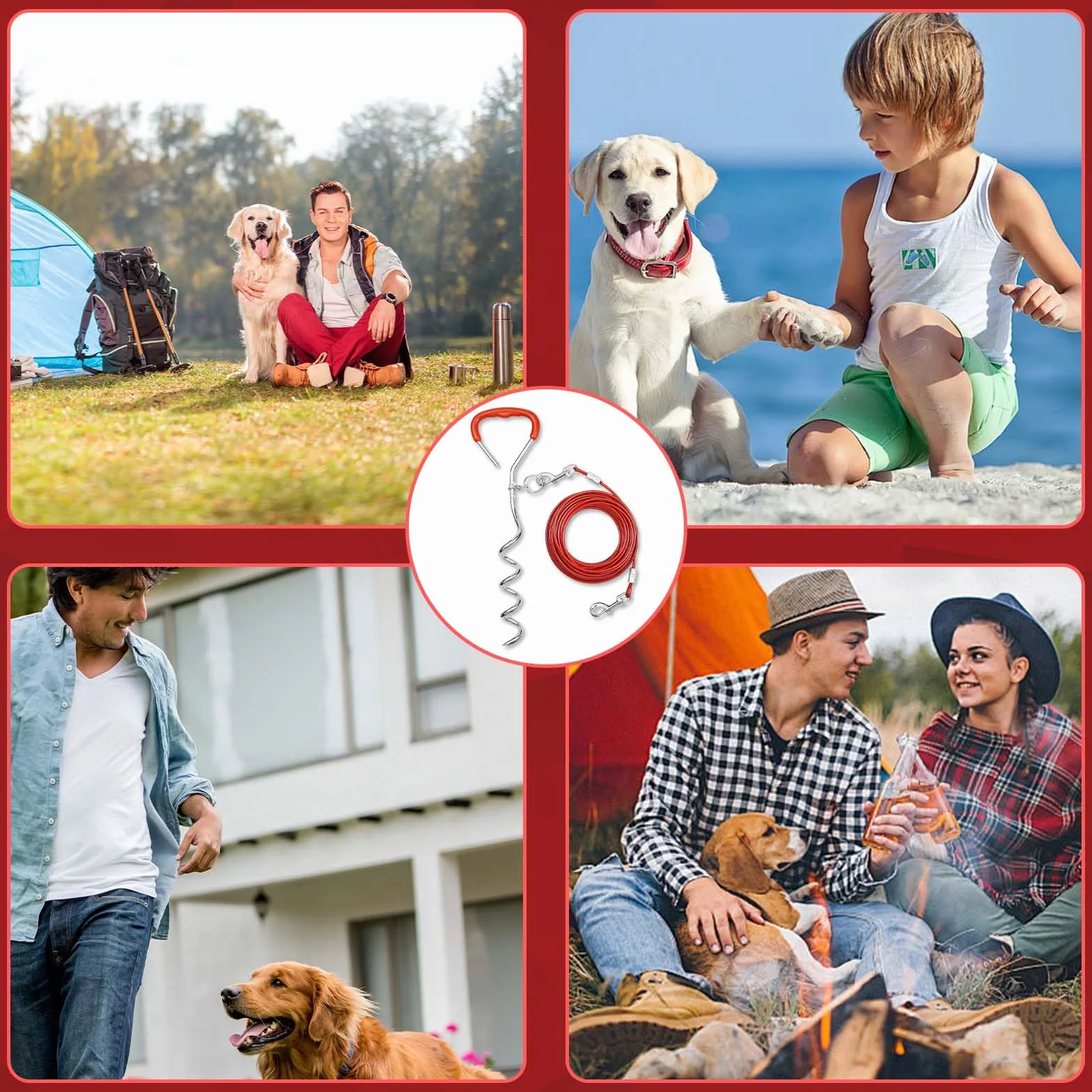 9 mm*40 cm,Ancrage au sol pour chiens, Piquet d'amarrage pour chiens de camping,Ancrage au sol pour chiens de taille moyenne, avec laisse de 5M, ancre de camping, pelouse, ancre pour chien d'extérieur