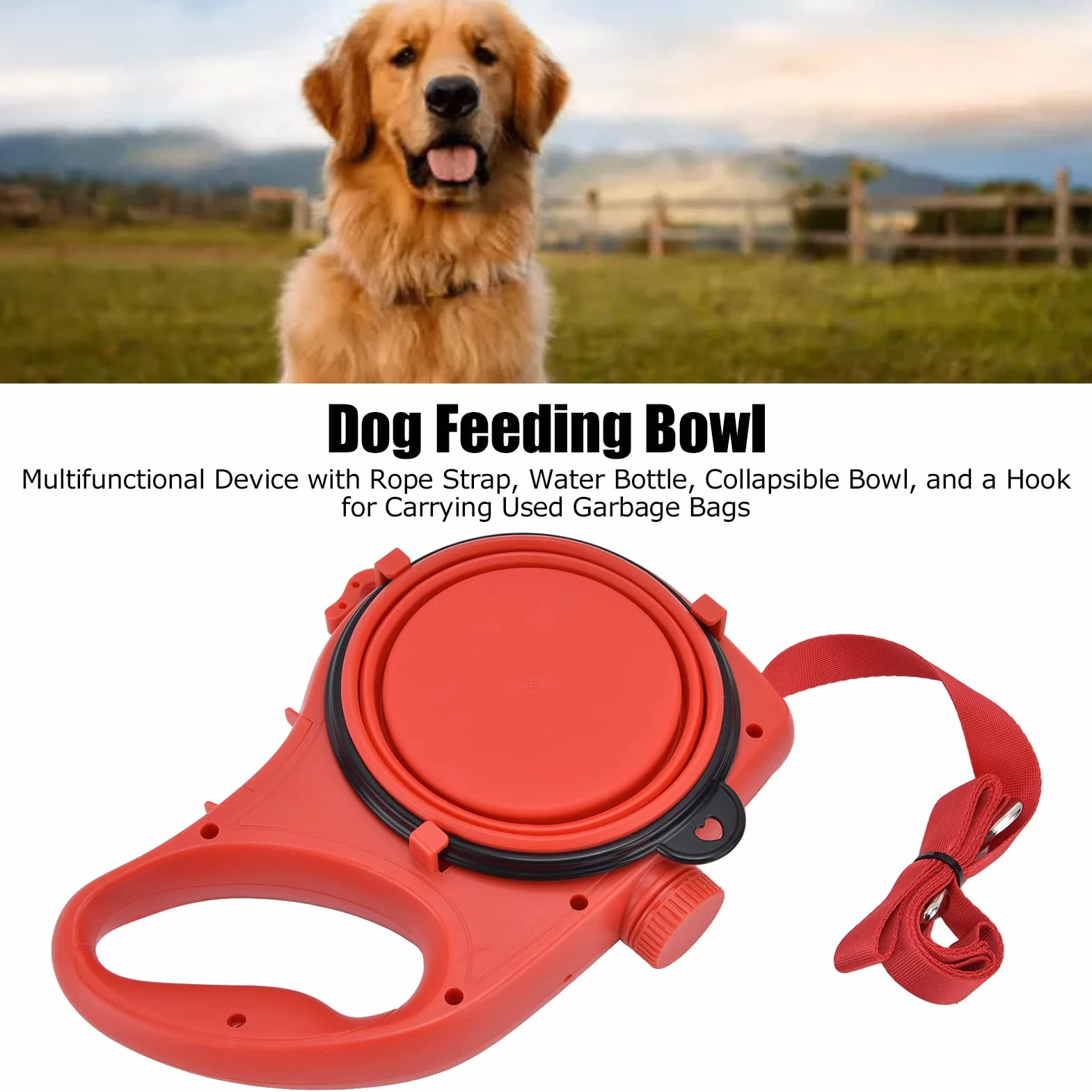 Laisse pour Petit Chien avec Bol d'eau Pliable, Multifonction Portable Rouge 9,1 x 6,7 x 2,0 Pouces