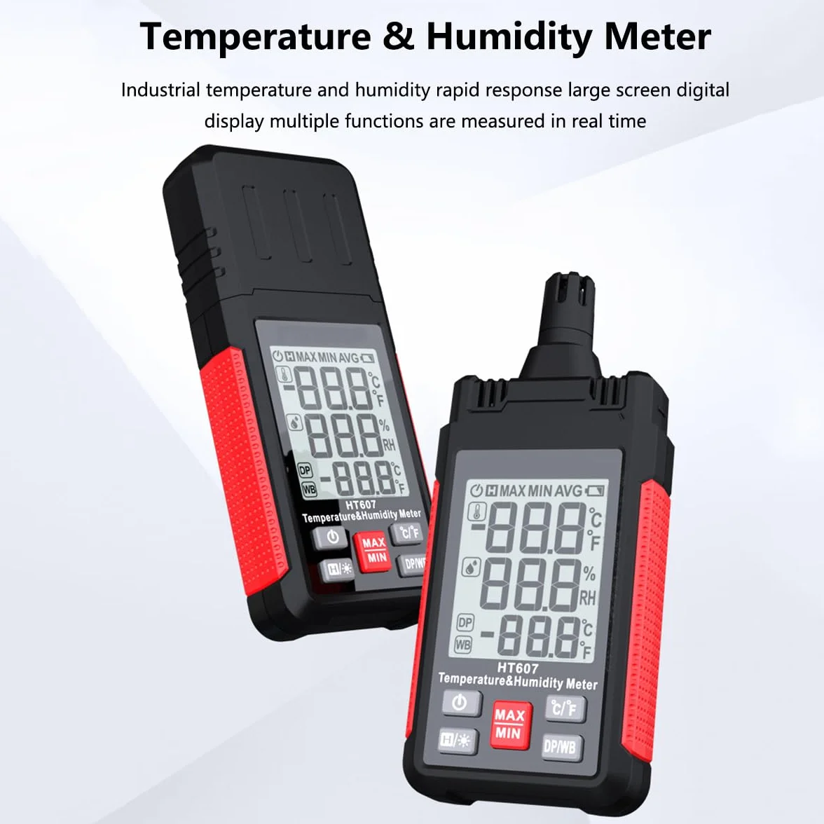 ThreeH Thermomètre hygromètre numérique à grand écran avec rétroéclairage LCD, humidité relative, point de rosée, thermomètre sphérique humide, maintien min. max
