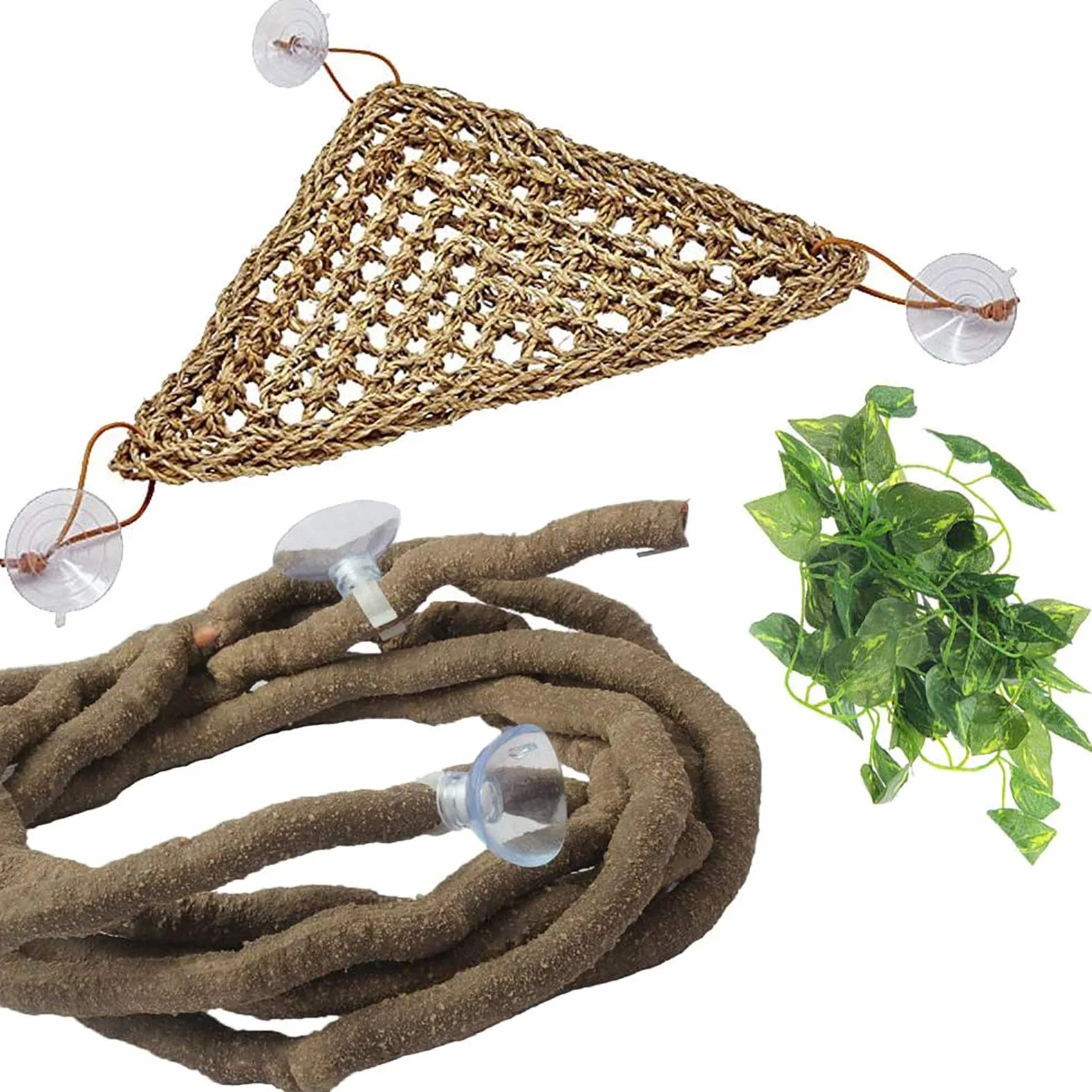 PINVNBY Hamac à motif de dragon barbu pour reptile, feuilles de lézard, décoration d'habitat, accessoire de décoration pour plantes grimpantes artificielles avec ventouses pour gecko caméléon