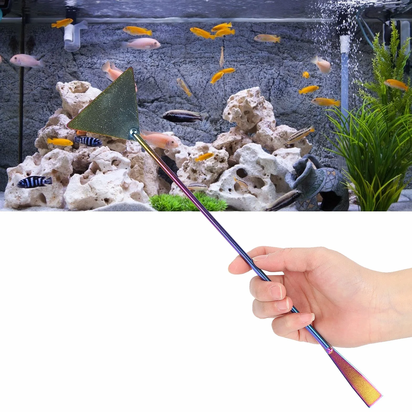 Spatule à Sable Longue 32 cm pour Aquarium, Outil de Nivellement du Substrat
