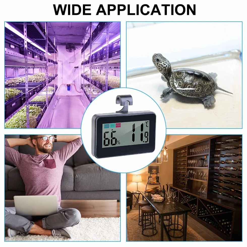 DONGKER Thermomètre Hygromètre Numérique pour Reptiles,Thermomètre D'aquarium avec Ventouse pour Réservoirs de Reptiles,Vivariums,Couveuses,Incubateurs