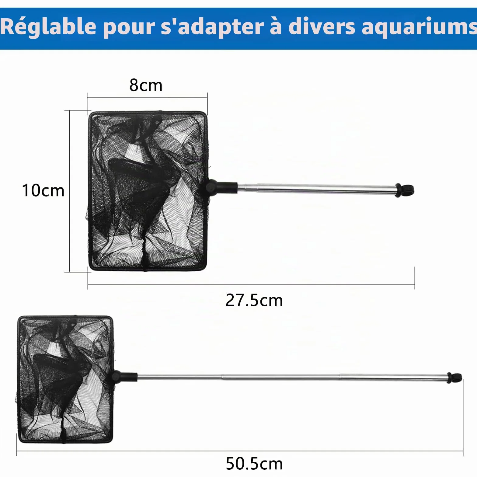 Épuisette Télescopique 26-45 cm pour Aquarium, Étangs et Piscines Koi Noir