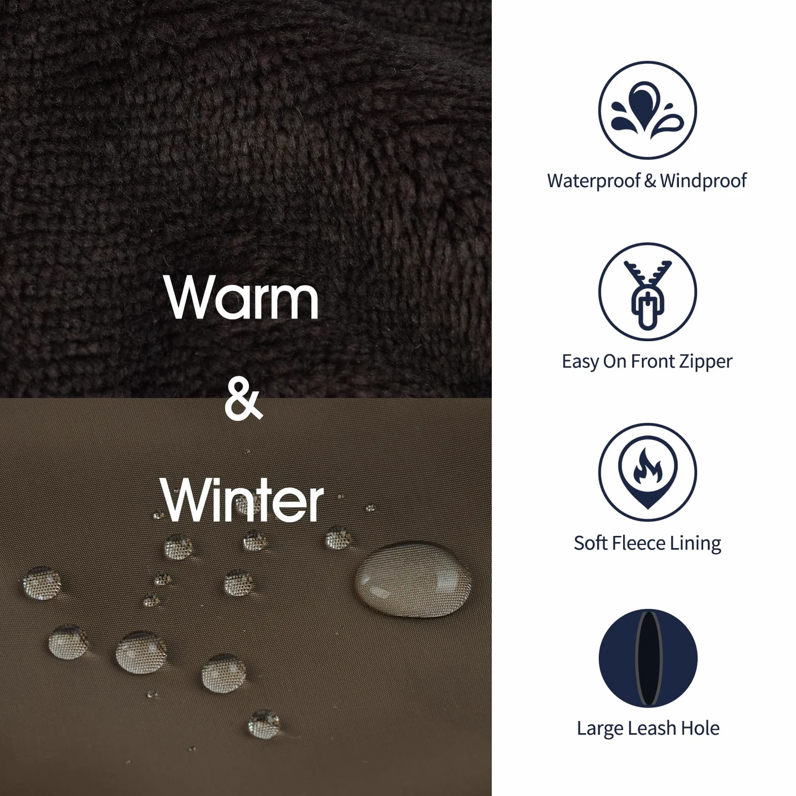 IECOii Manteau de neige imperméable XXL avec doublure en polaire, col roulé réfléchissant, fermeture éclair pour grands chiens
