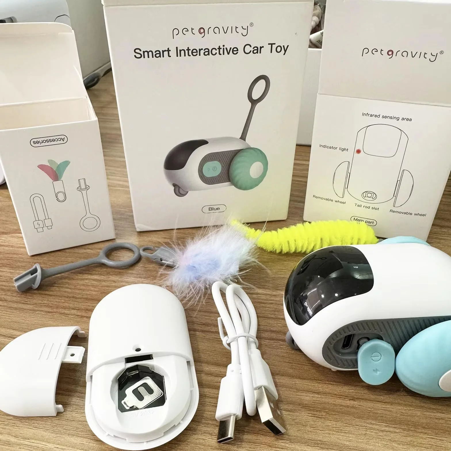 Jouet Interactif Chat Motorisé avec Télécommande Balle Intelligente 2 Modes Rechargeable USB
