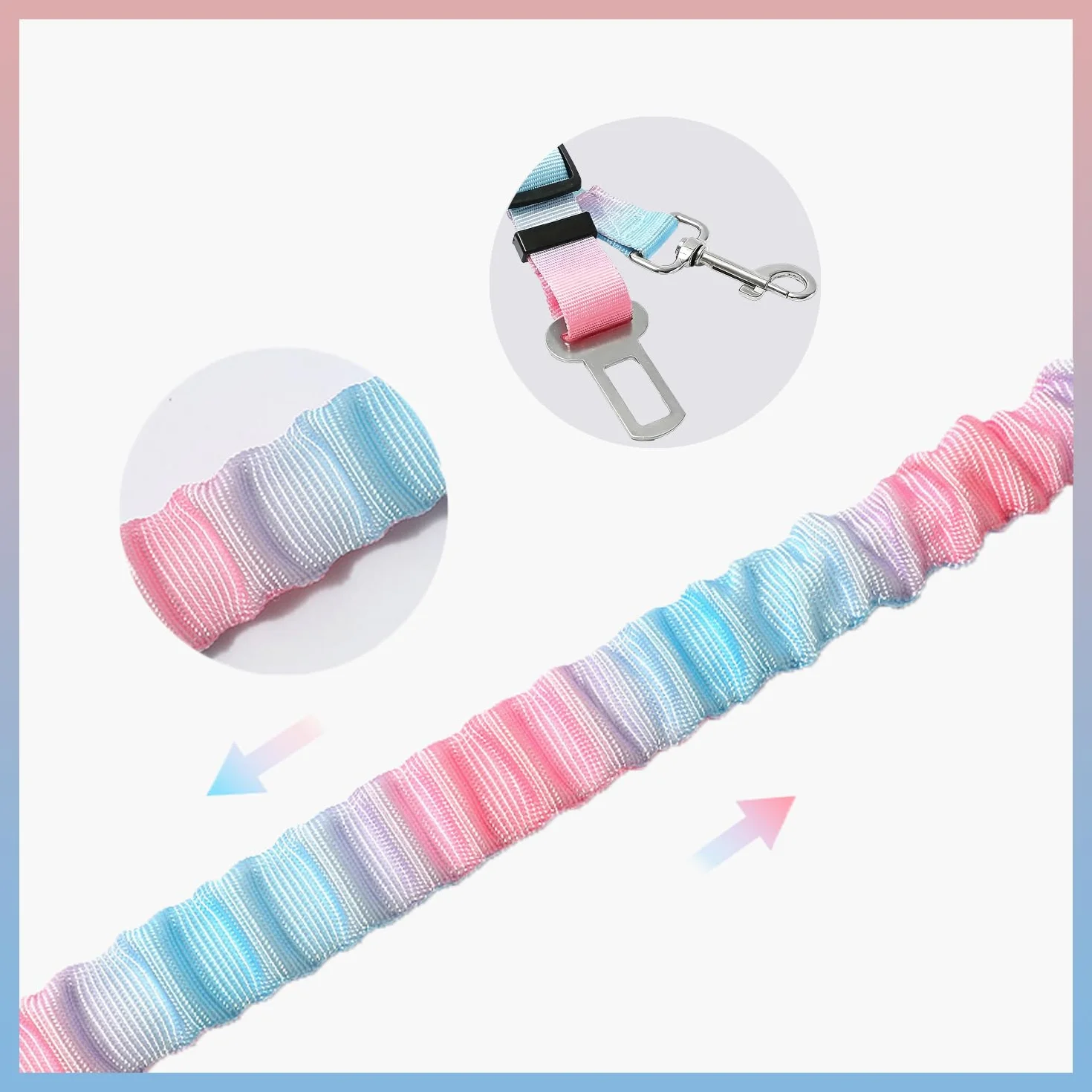 Réglable Ceinture Securite Chien Voiture - 1 Pièce, Bleu Rose Dégradé, Elastique Attache Chiens Voitures, Adaptée à Tous Les Types d'animaux et de Modèles de Véhicules