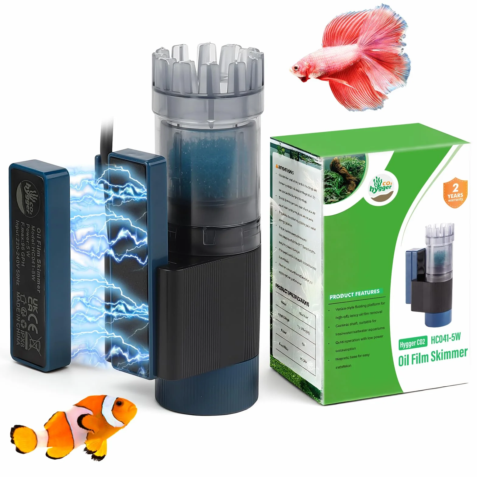 Skimmer de Surface pour Aquarium Magnétique 5W 96GPH avec Éponge Bio