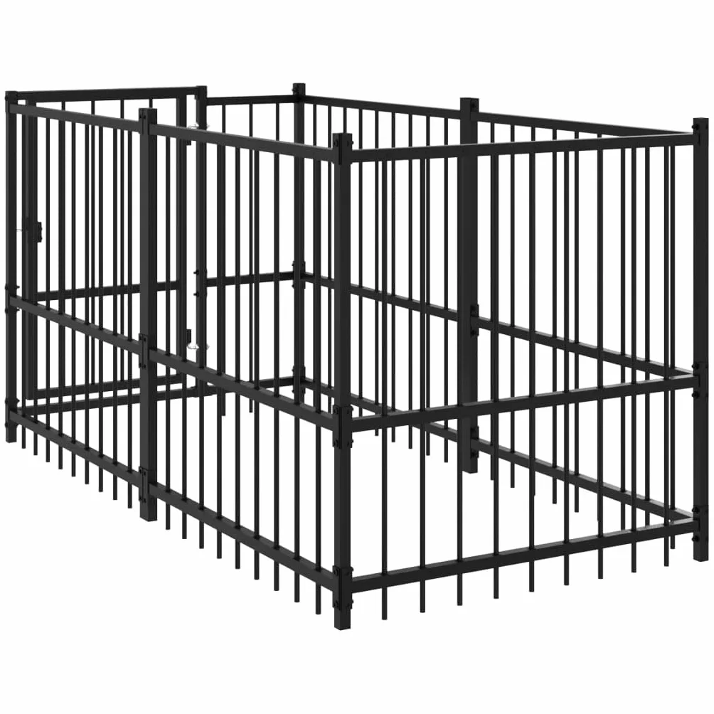vidaXL Chenil pour Chien Noir Acier 193,5x97x100 cm Cage Enclos