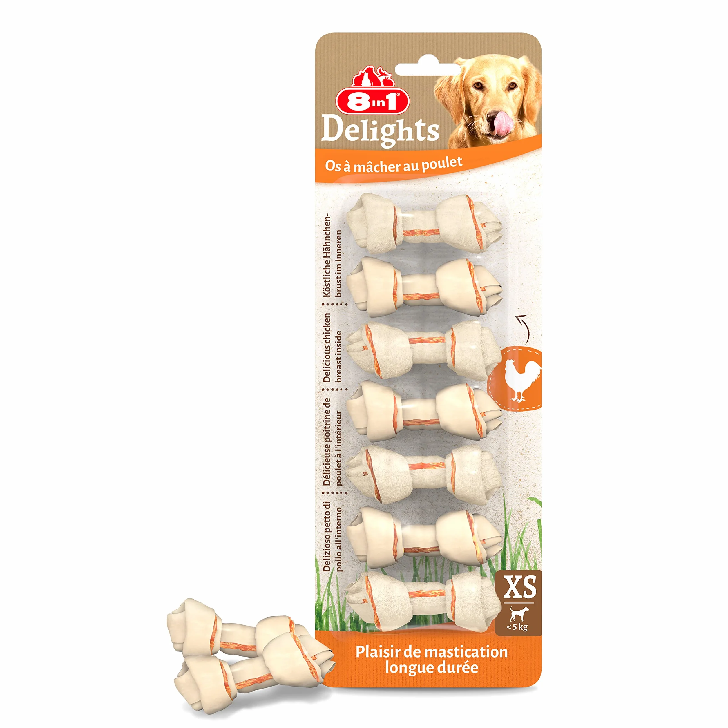 8in1 Delights XS Os à Mâcher garnis de poulet pour Chien de Petite Taille - 7 pièces