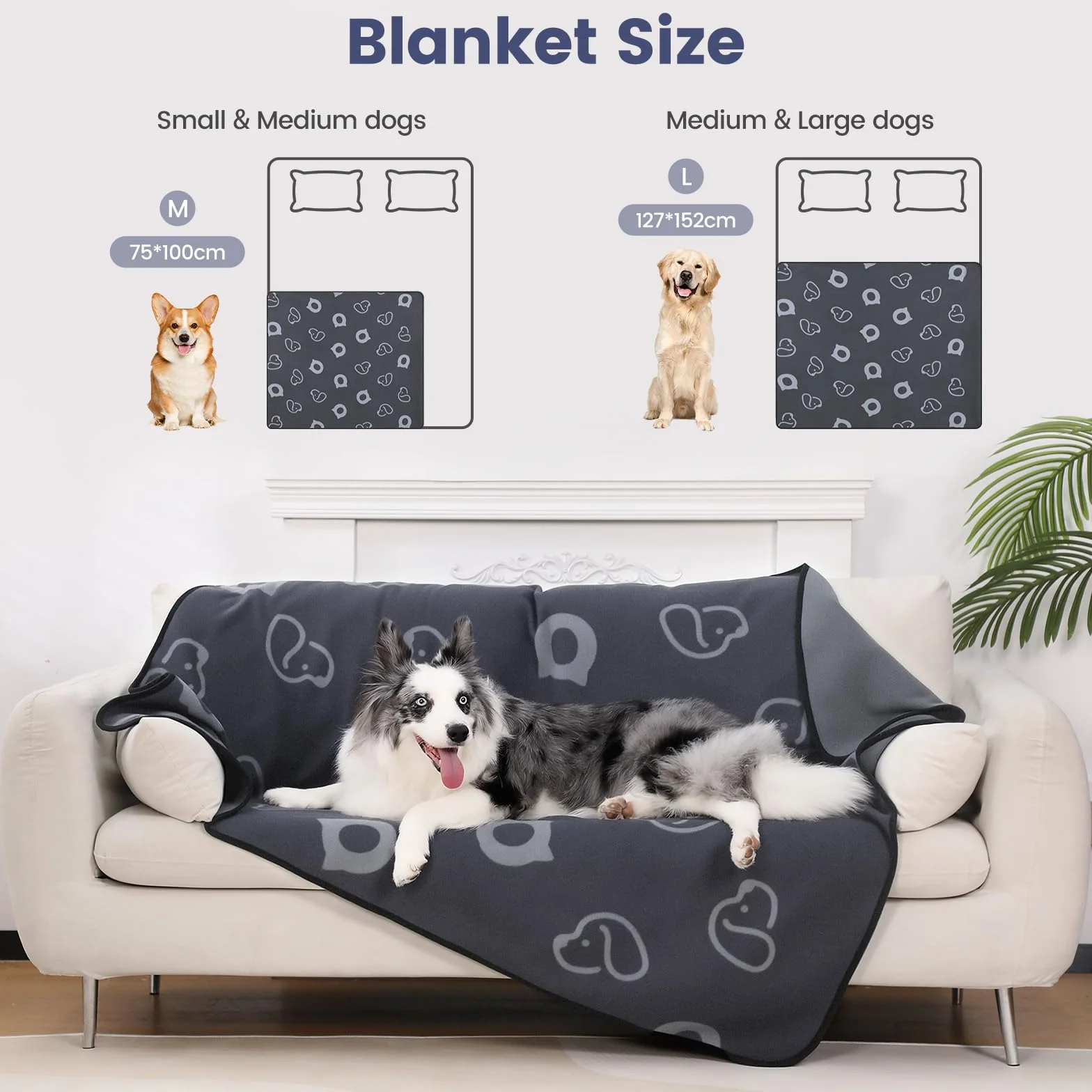 Couverture Imperméable Chien 152x127cm Gris Polaire Flanelle Anti Pipi Protection Canapé Lit