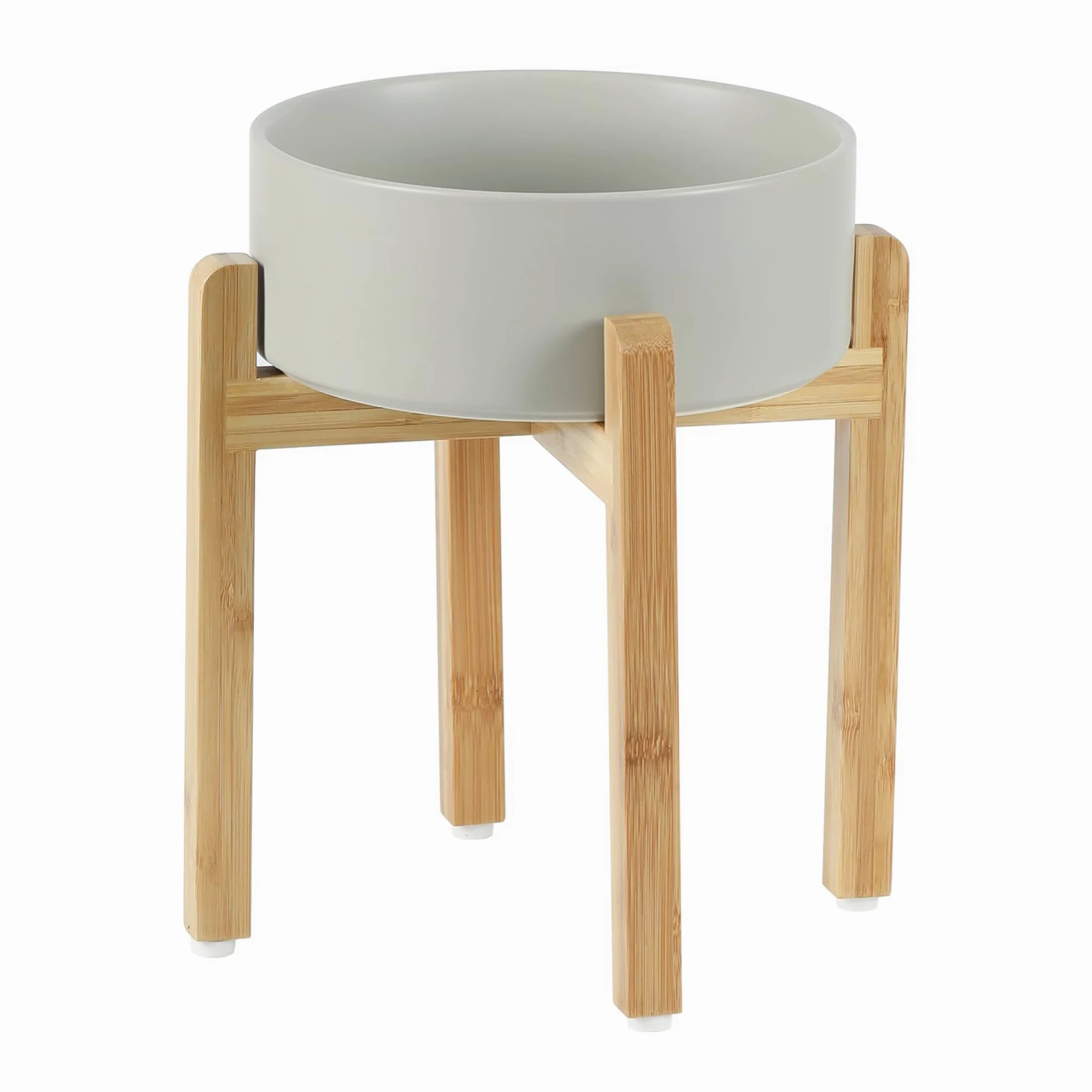 Havniva Gamelle lestée et surélevée en céramique avec support pour gros chiens de race, bol de nourriture et d’eau pour animaux de compagnie, 20,6 cm, 1,8 l, gris