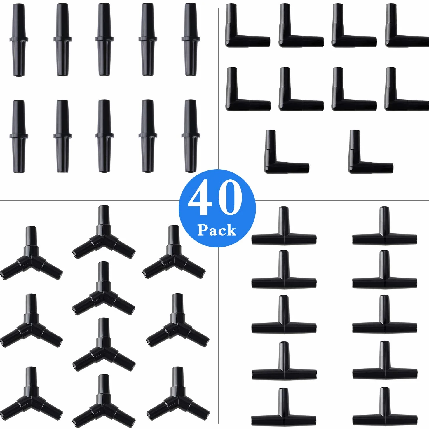Pawfly 40 pièces Aquarium Airline Tubing Connecteurs Plastique Noir Valve en Ligne