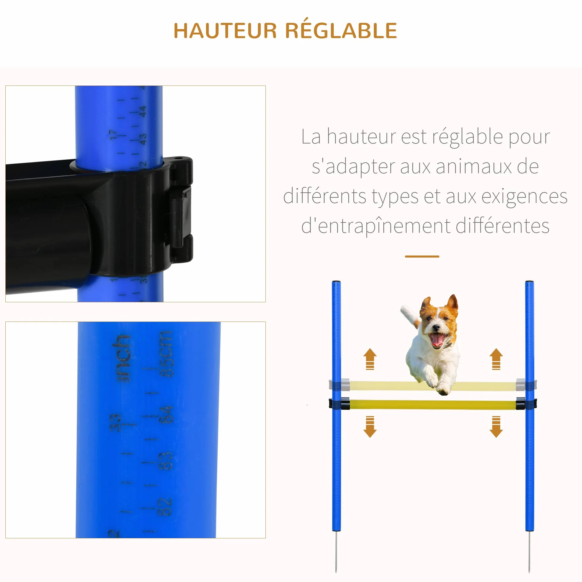 PawHut Agility Sport pour Chiens - Équipement Complet avec Tunnel, Slalom, Zone Repos et 2 Sacs de Transport Bleu Jaune