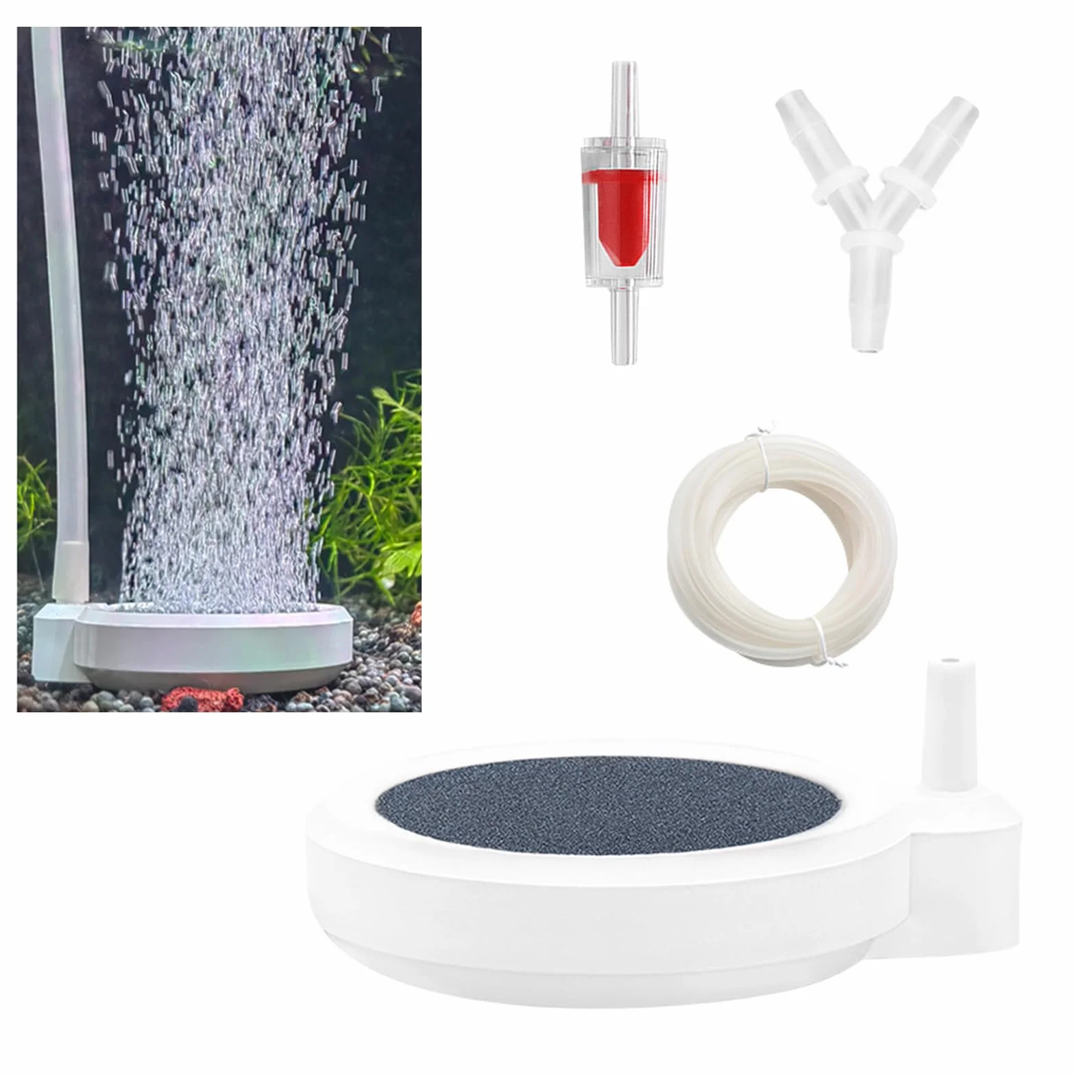 Bulleur pour Aquarium Diffuseur Air avec Clapet Anti-Retour Raccords Y Tuyau 2m 50mm