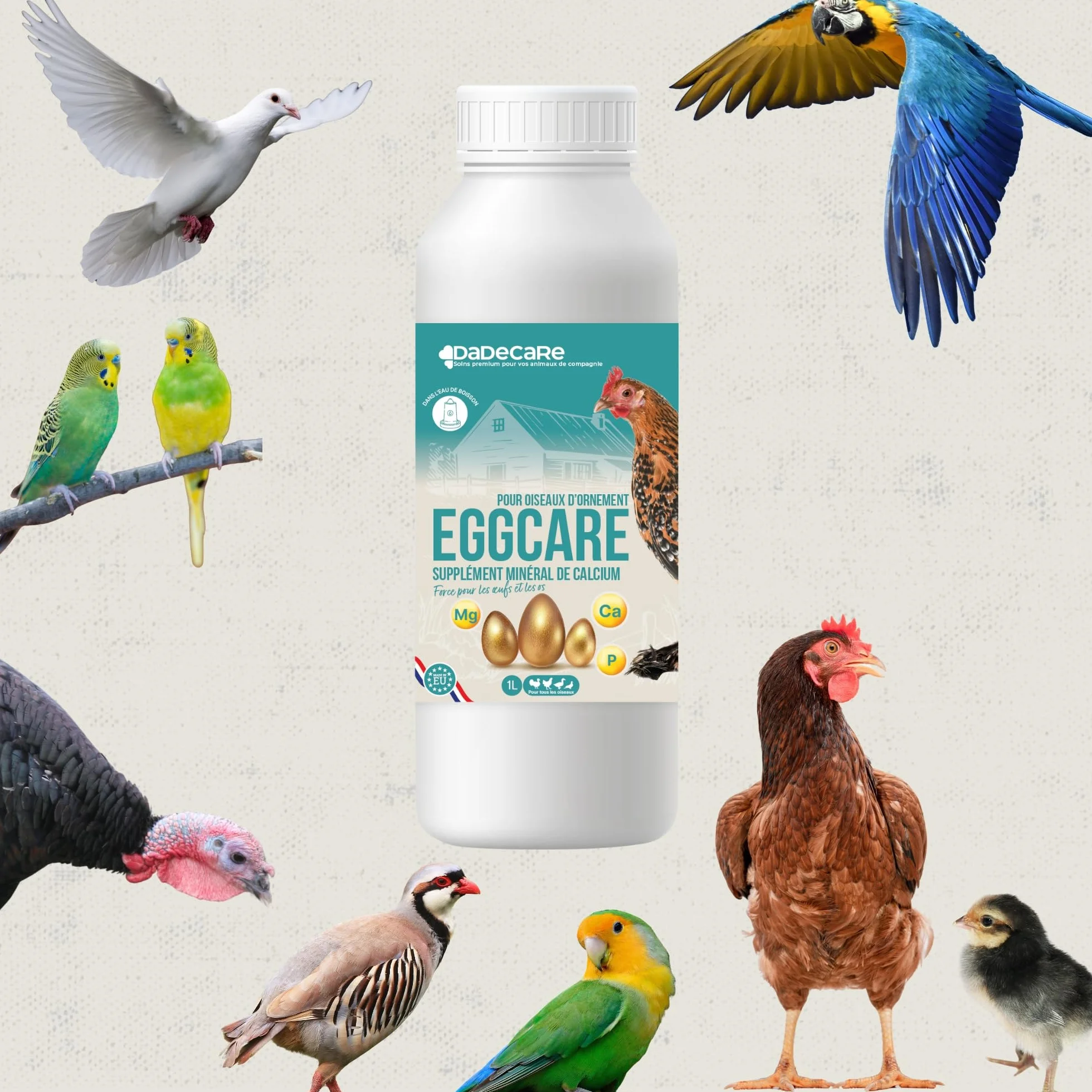 Eggcare Calcium pour Oiseaux 1 l avec minéraux et vitamines – Œufs sains et coquilles résistantes