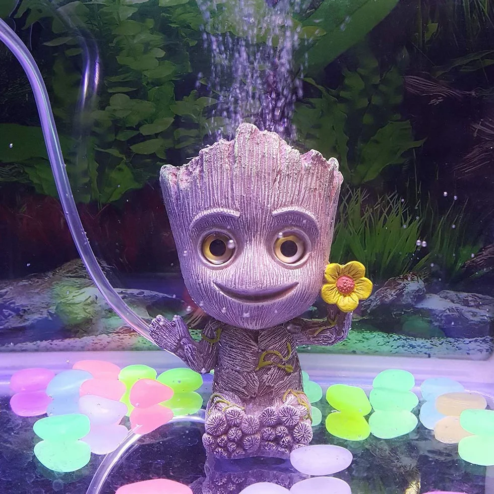 SLOCME Décorations Aquarium Groot Air Bubbler Ornement Résine Pierre Bulles