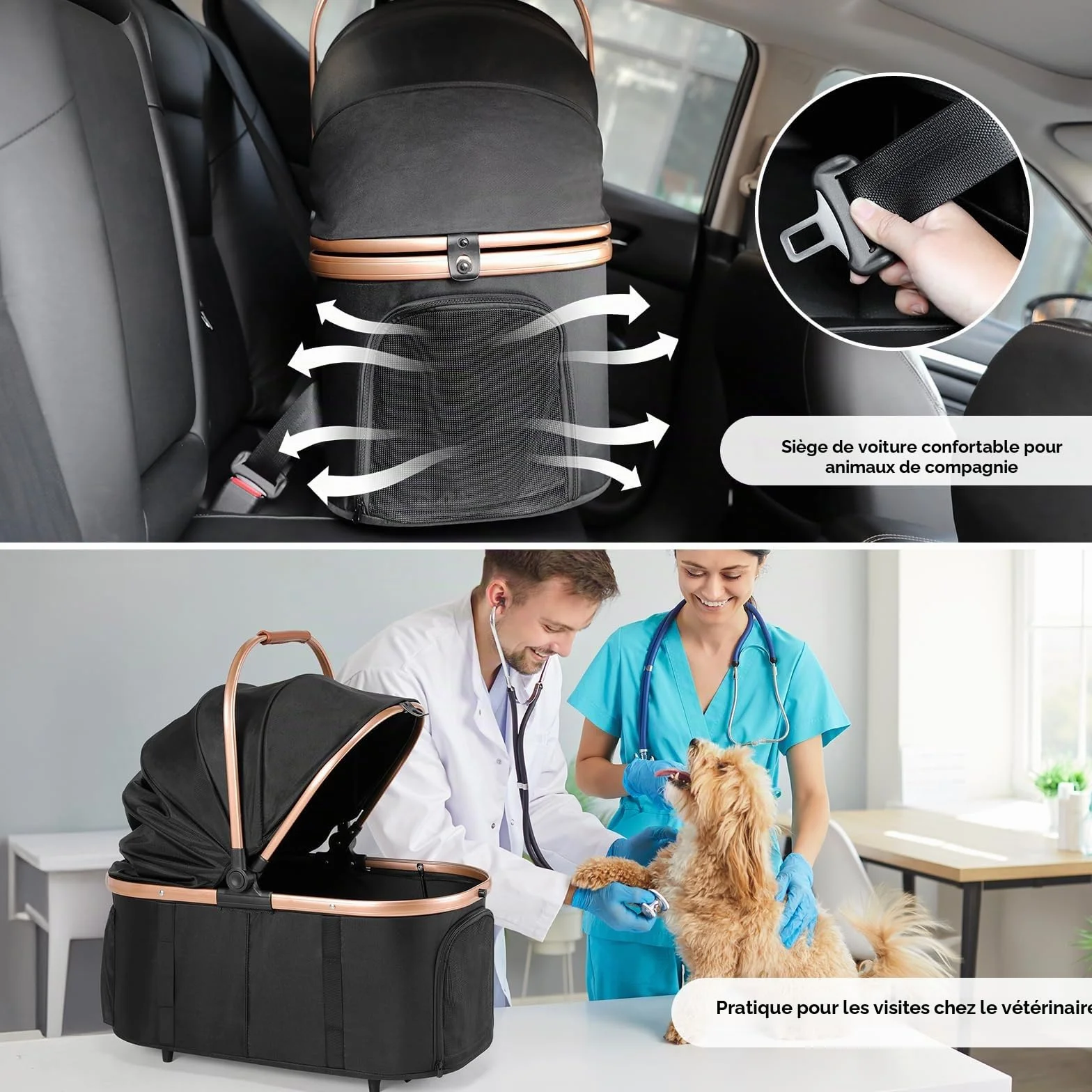 Poussette pour Chien 4 en 1 MAMIZO, Pliable jusqu'à 25 kg, Sac de Transport Pliable, Roues Caoutchouc 360° avec Suspension, Tout Terrain Noir