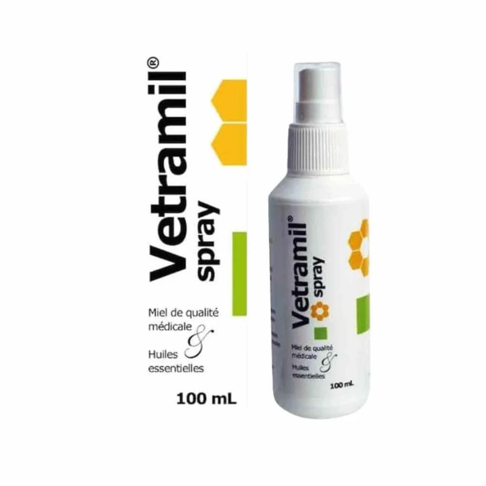 Anidev Vetramil Spray Naturel Protecteur Multi espèces Peaux fragilisées Animaux Miel de qualité médicale huiles essentielles Effet apaisant Protecteur Flacon 100 ML