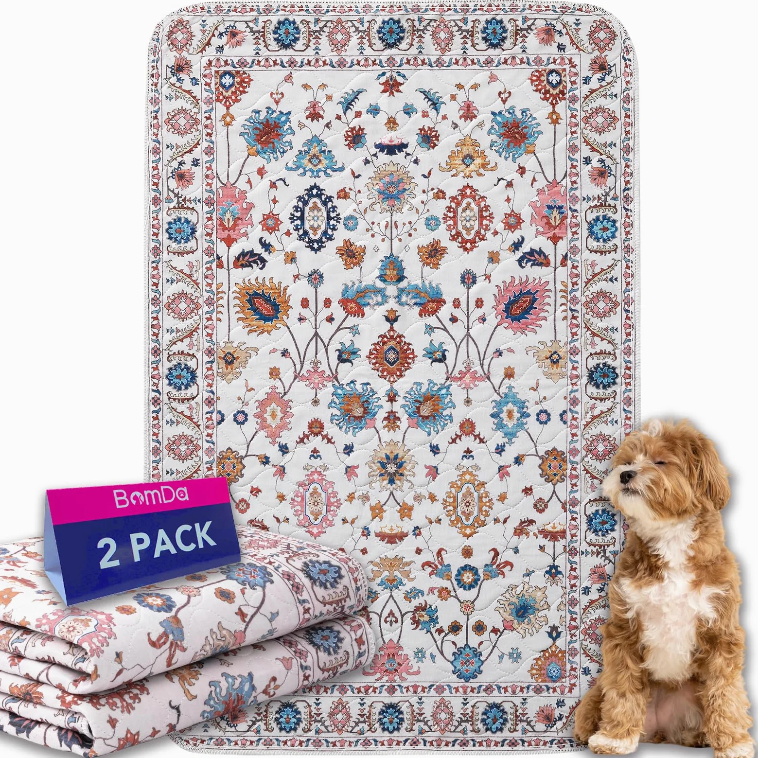 2 Pack Tapis Éducateur pour Chien Lavable Réutilisable | Tapis Propreté Ultra Absorbants pour Animaux, Lavable, Antidérapant, Convient aux Chiens, Chats, Lapins (91.5x183cm)