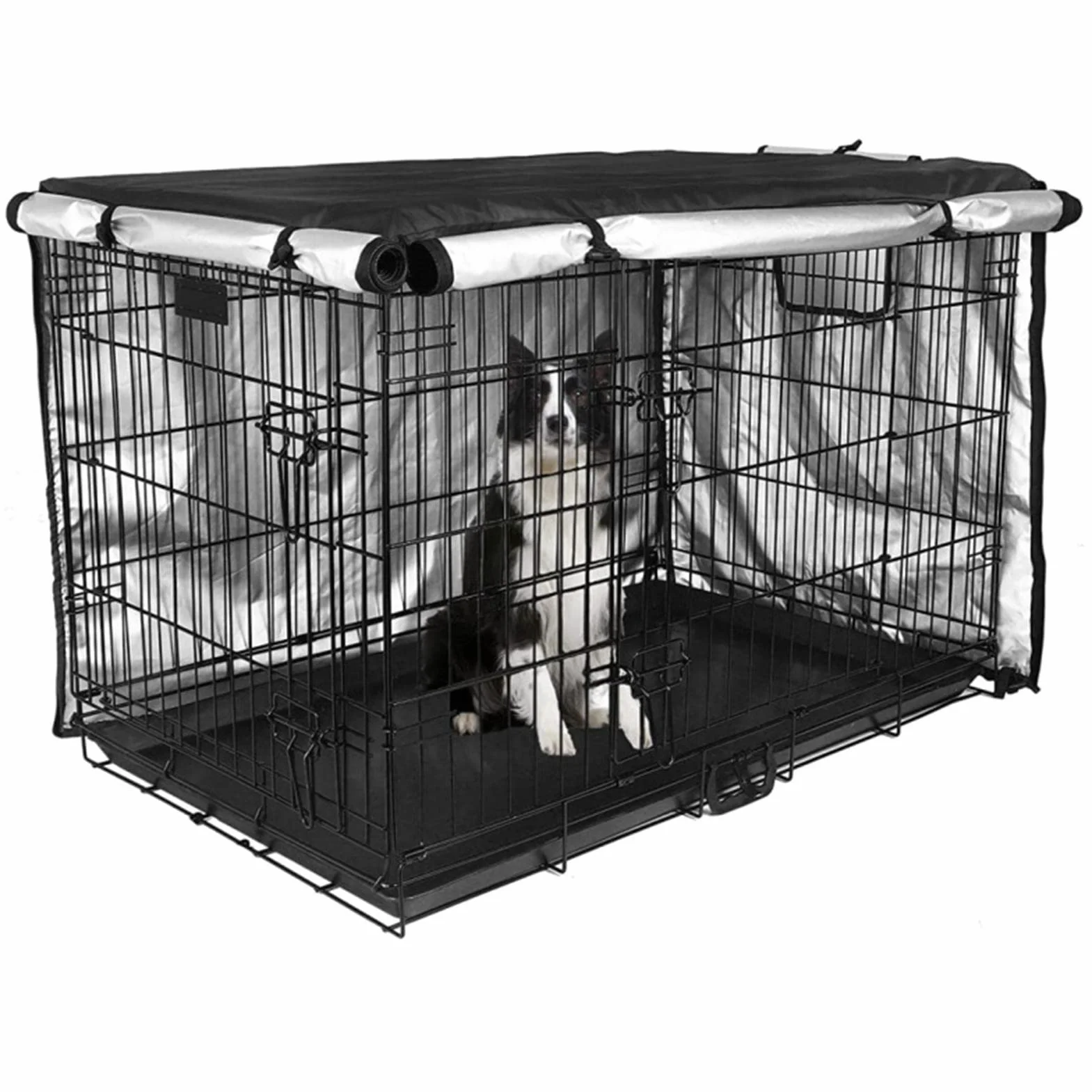 Housse de Cage pour Chien à Double Porte, Imperméable Coupe-Vent Anti-UV Respirante, Couverture de Protection Universelle