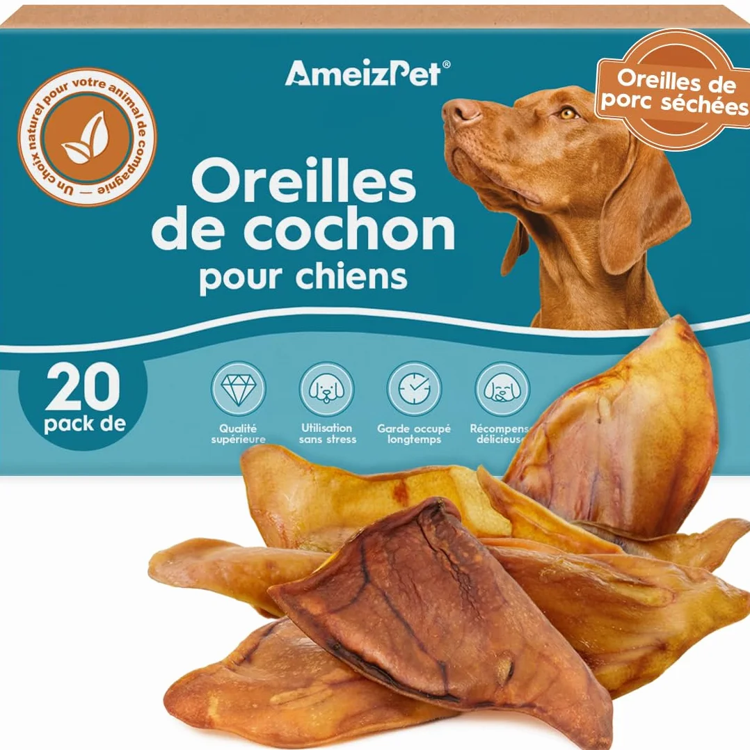 AmeizPet Oreille De Porc pour Chien, 100% Naturel, 20 Pièces