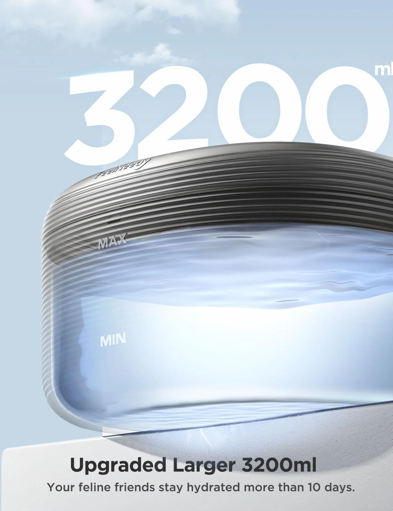 Fontaine à Eau pour Chat FEELNEEDY 3,2L Ronde avec Robinet Silencieux LED 2 Débits Bac 210 ML 3 Filtres