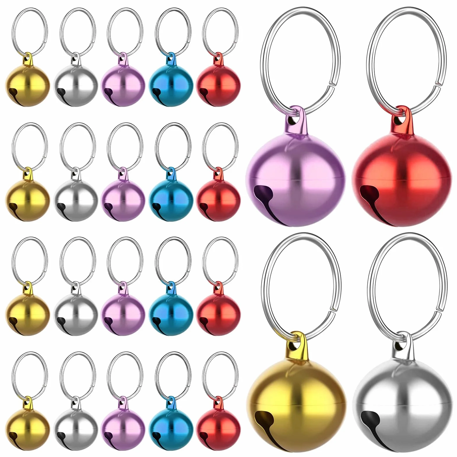 Lot de 24 cloches en métal pour chien et chat - Avec boucles - Pendentif puissant - Accessoire pour animaux de compagnie - Ne perdez pas vos breloques d'entraînement pour animaux de compagnie