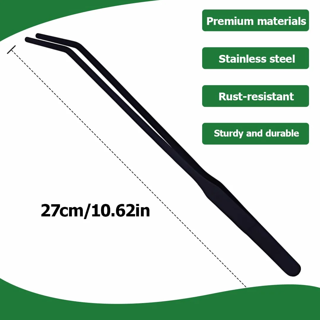 Pince à Aquarium en Acier Inoxydable 27 cm Courbée Noir pour Reptiles et Plantes Aquatiques