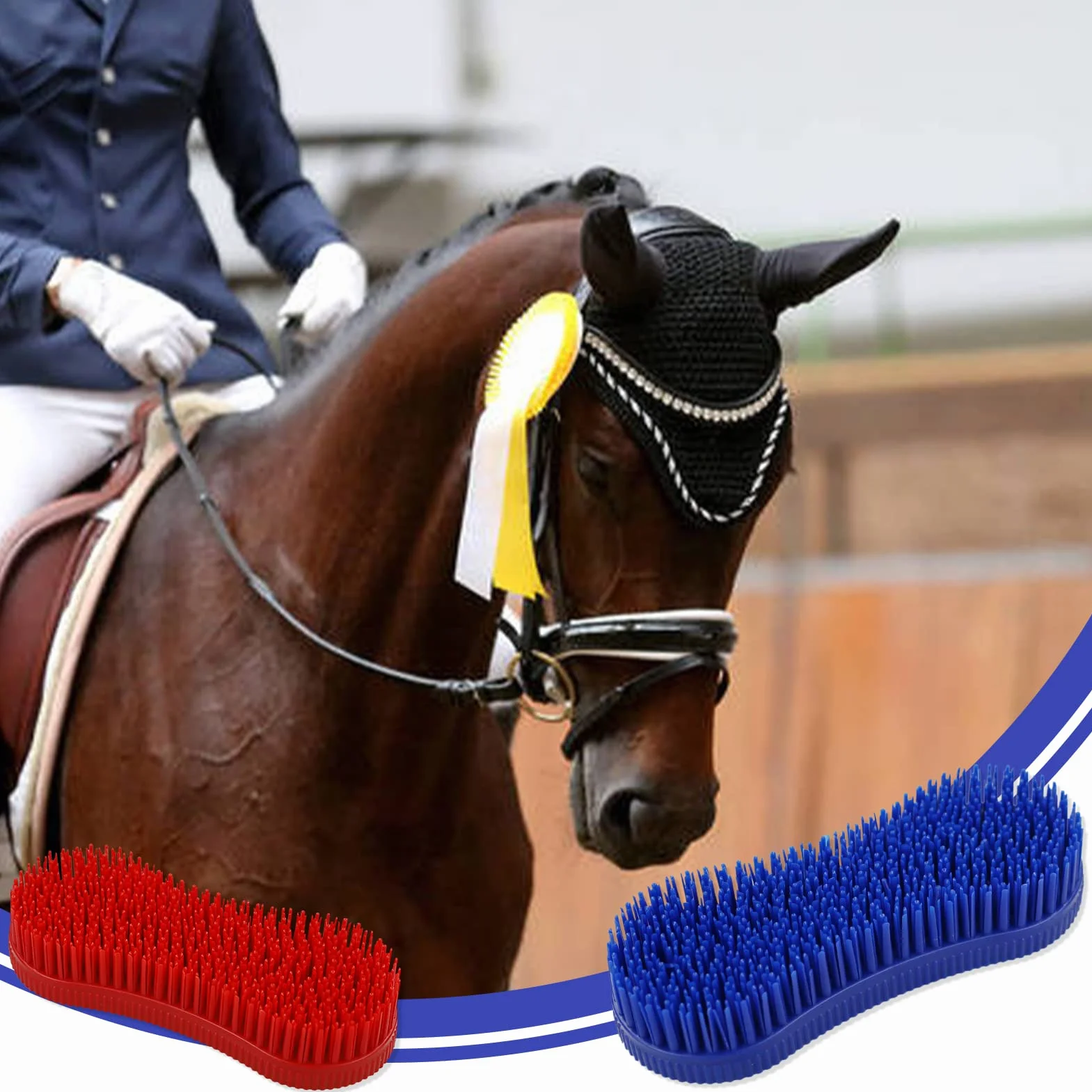 Lot de 2 brosses de nettoyage en silicone pour cheval – Outil de massage équestre