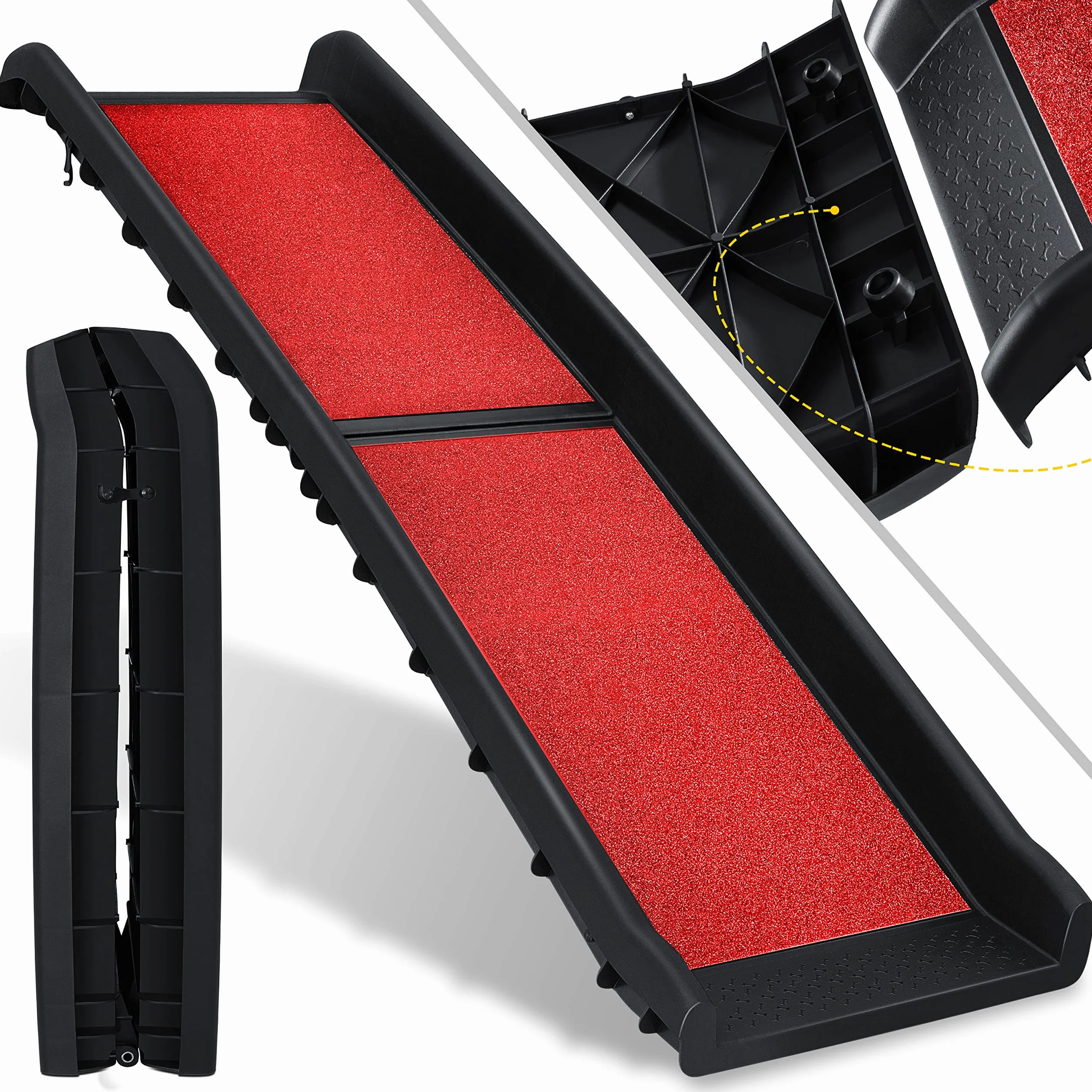 KESSER® Rampe de coffre pliable pour chien - Rampe de coffre pour animaux de compagnie - Jusqu'à 90 kg - 156 x 40 cm - Légèrement stable et antidérapante - Rouge