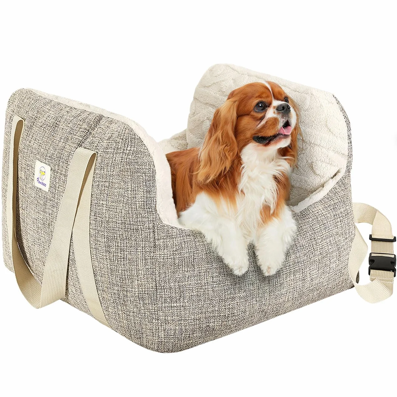Siège d'Auto pour Petit Chien avec Boucle de Fixation et Laisse de Sécurité, Sac de Transport Rembourré jusqu'à 25 Livres, Brun + Beige
