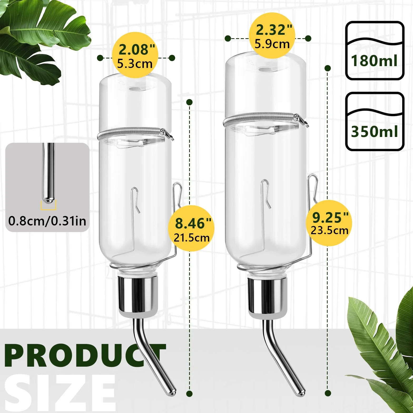 Lot de 2 bouteilles d'eau suspendues pour animaux de compagnie, rongeurs, lapins, hamsters, lapins nains, cochons d'Inde, 180 ml/350 ml