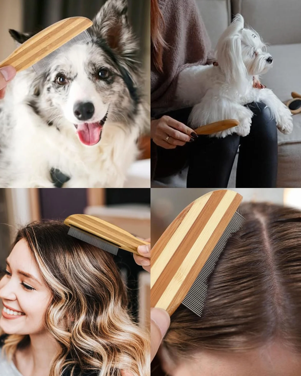 1 peigne à dents anti-pelliculaire avec manche en bois,peigne à dents ultra-fin avec acné en métal,peigne à puces multifonctionnel,peigne à tiques,peigne de soin pour adultes,chiens,chats