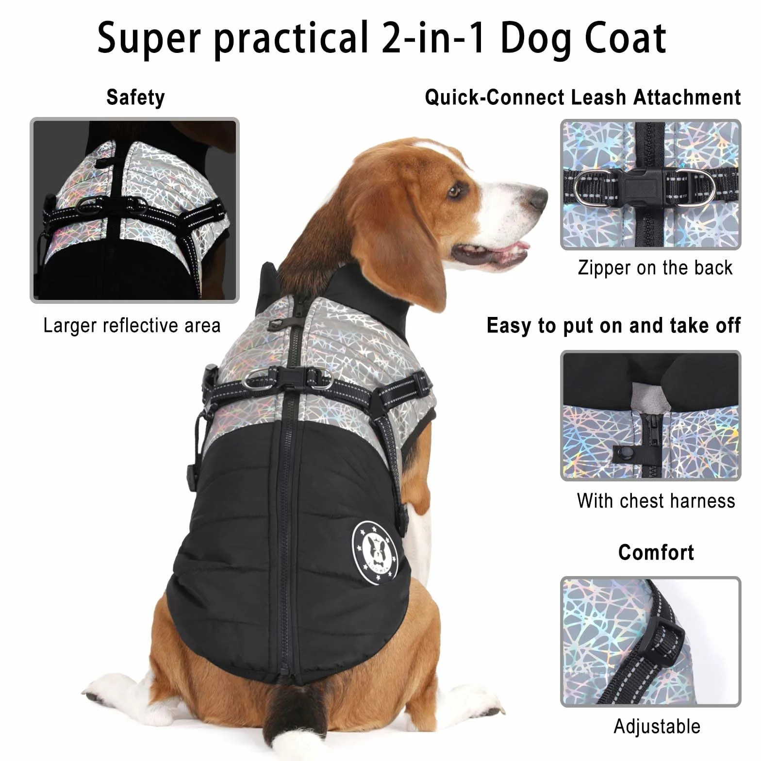 Manteau Chien Hiver Imperméable avec Harnais, Lavable en Machine Bandes Réfléchissantes