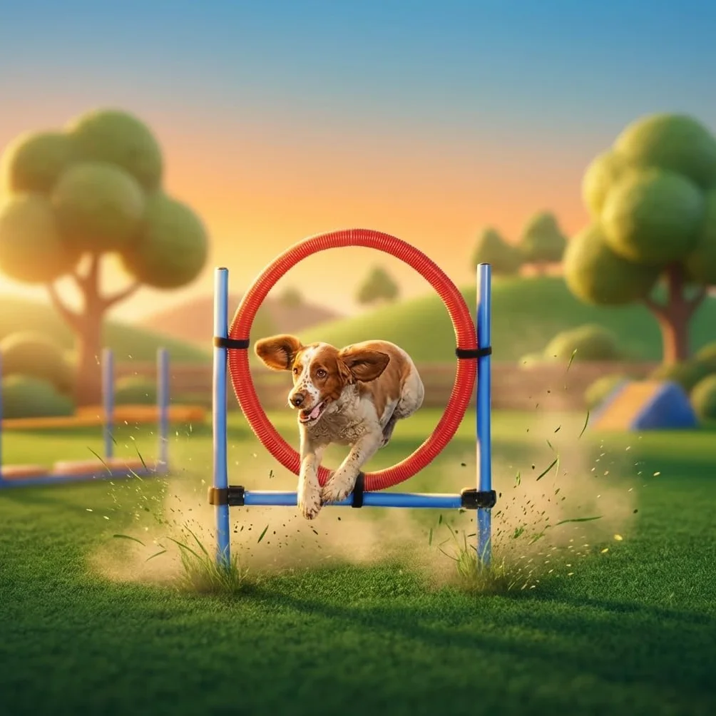 Cerceau d’Agilité pour Chien en Plastique avec Supports Métalliques Ajustables