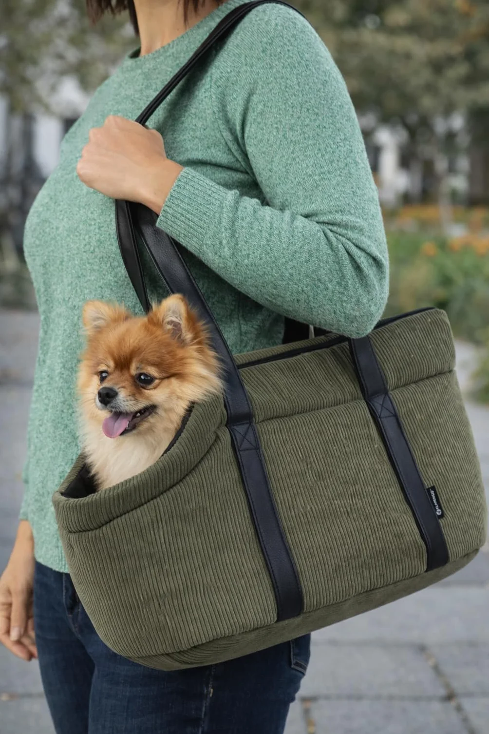 Flamingo Alessia Vert Sac de Transport Chat Chien 46x23x25 cm Polyester côtelé Mousse Ouverture Dessus Coussin Amovible