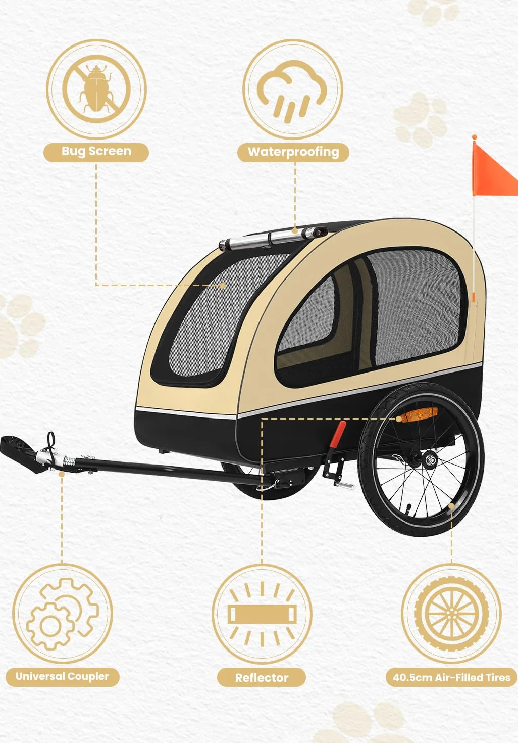 Remorque Velo Chien Transport pour Petits et Moyens Chiens Moins de 40 kg