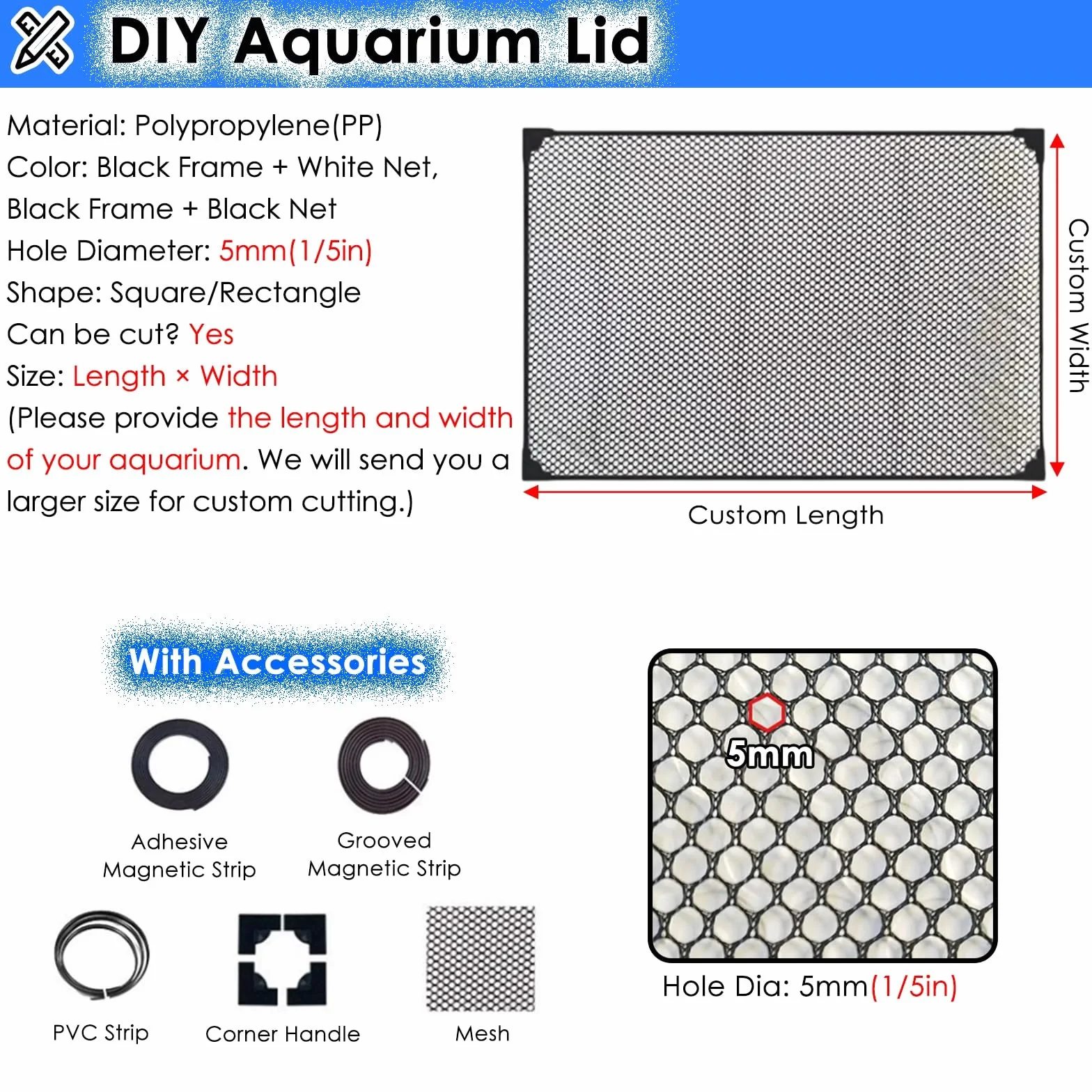 PEYNIR Couvercle Aquarium Magnétique Anti-Saut Grille Anti-Chats avec Filet d'aération 150x50cm