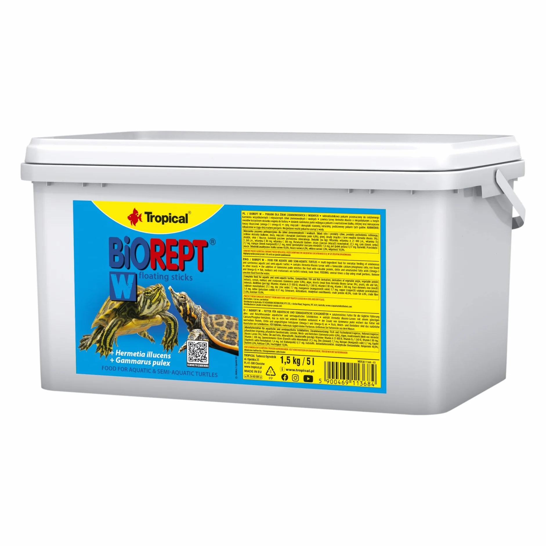 Aliment pour Tortues d'eau Complet en Sticks BIOREPT W. 5L / 1.5kg