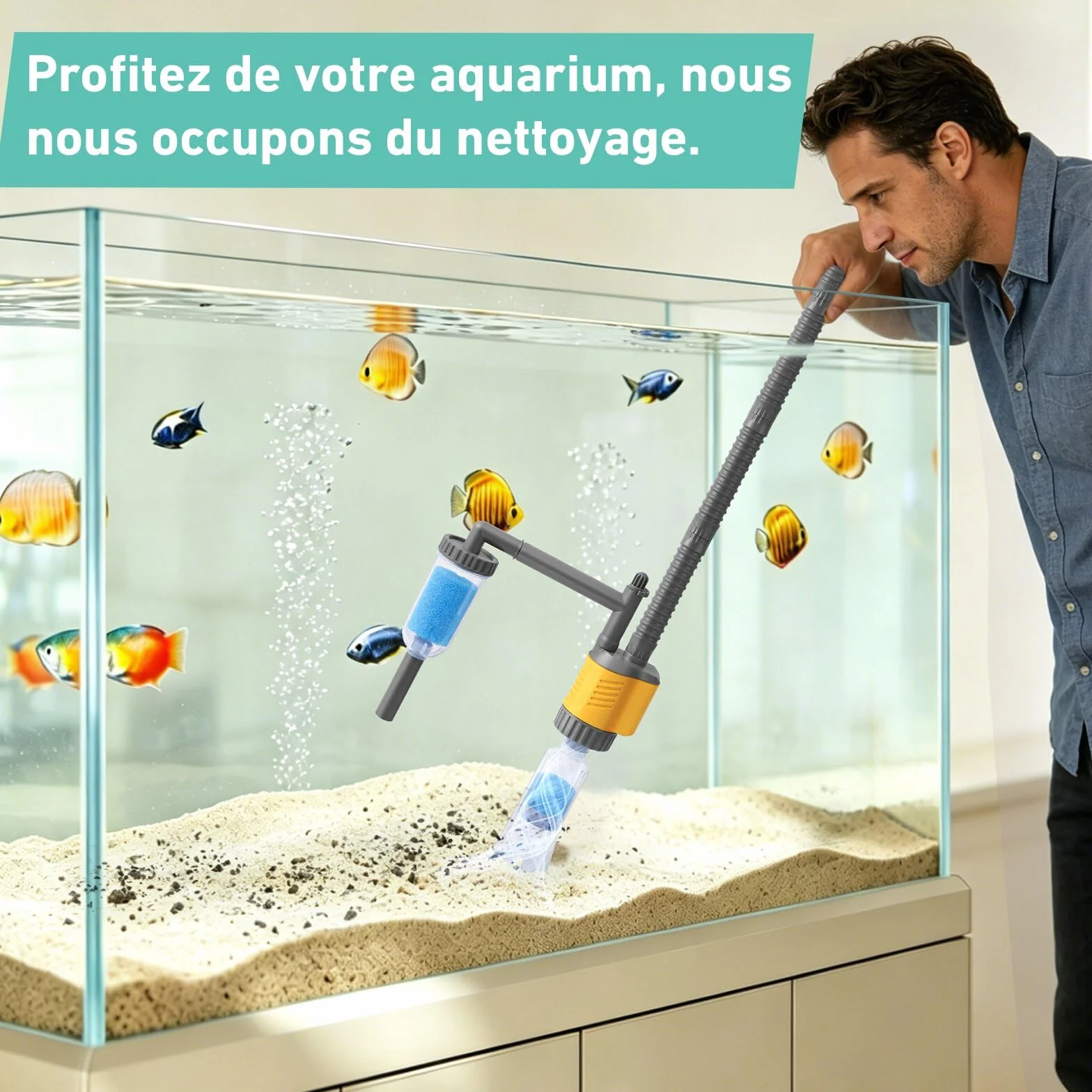 Aspirateur Électrique Aquarium 1200LPH Nettoyage Gravier 20W Amovible