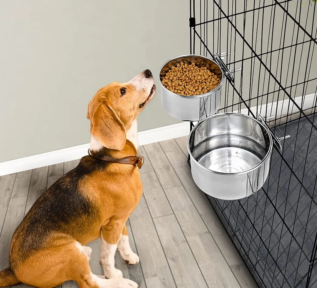 Gamelles à eau acier inoxydable pour cage chenil chien chat oiseau lot de 2 10-12 cm