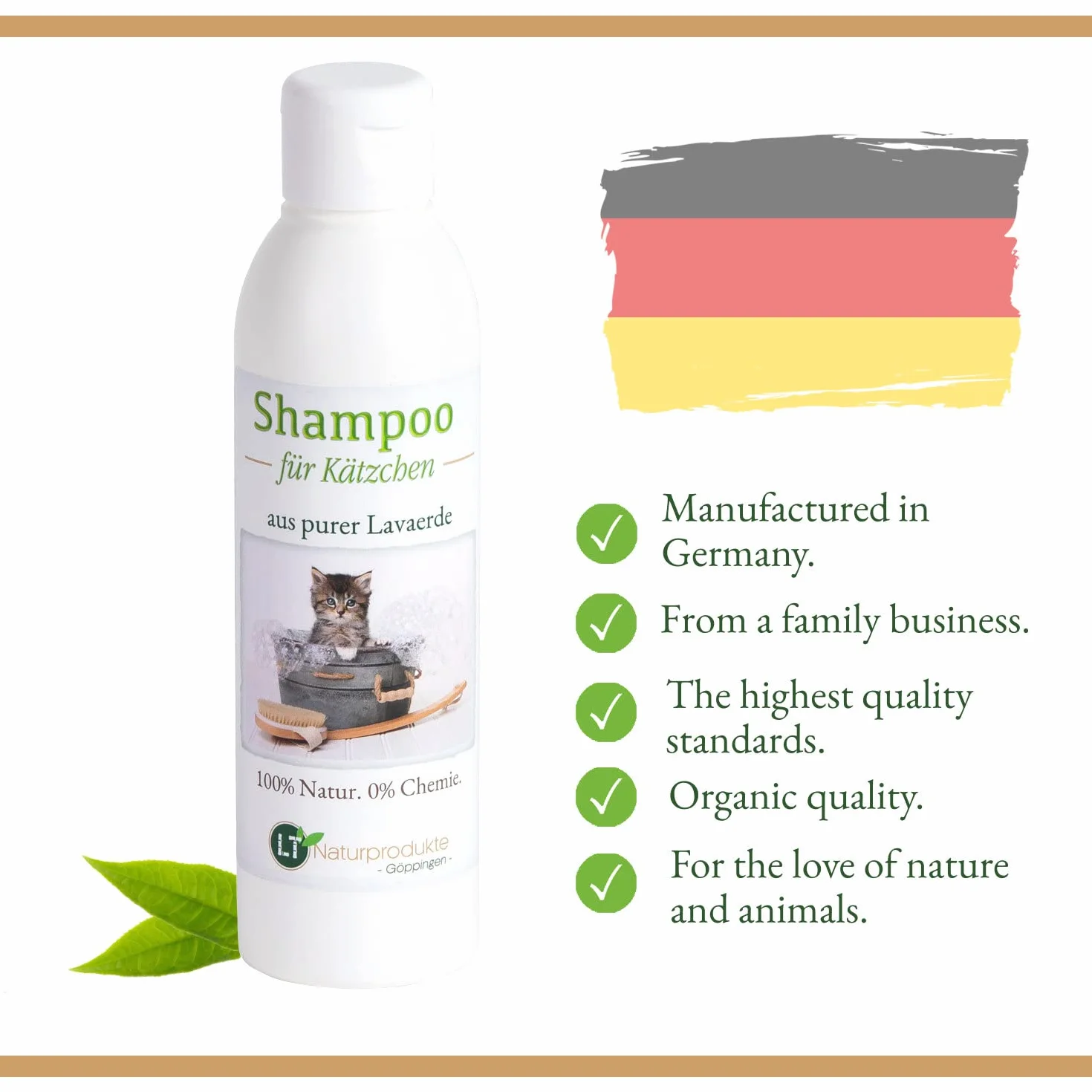 Shampooing bio pour chaton hypoallergénique anti-démangeaisons à la lave blanche 250 ml