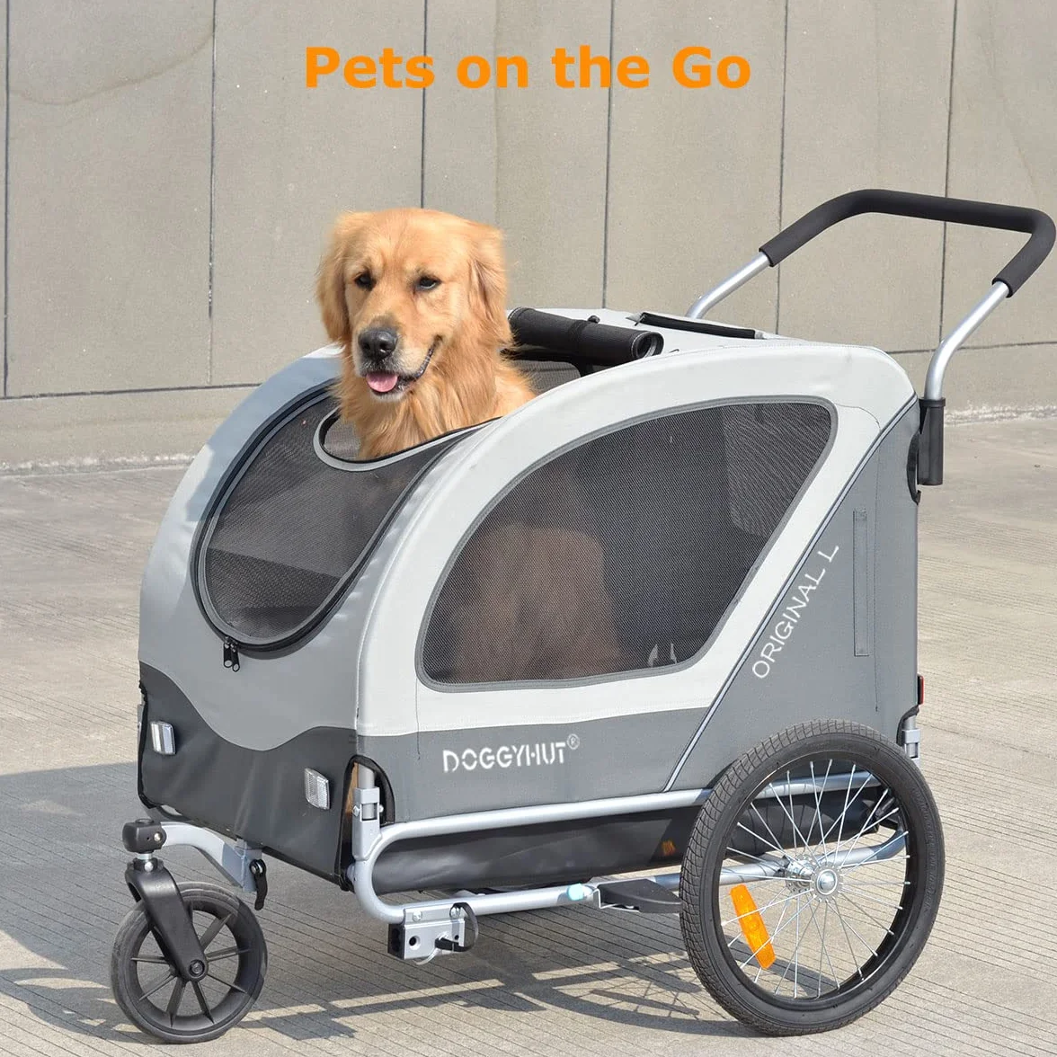 Doggyhut Original L Remorque de Velo 2 en 1 Grande Poussette pour Chiens Taille Moyenne et Grande
