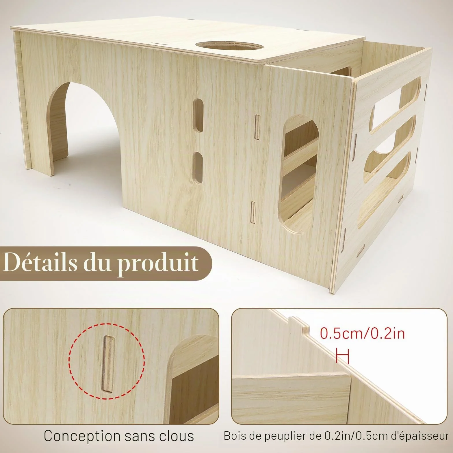 Maisonnette avec Mangeoire à Foin pour Lapin, 2 en 1 Cabane Cochon d'Inde en Bois pour Petits Animaux