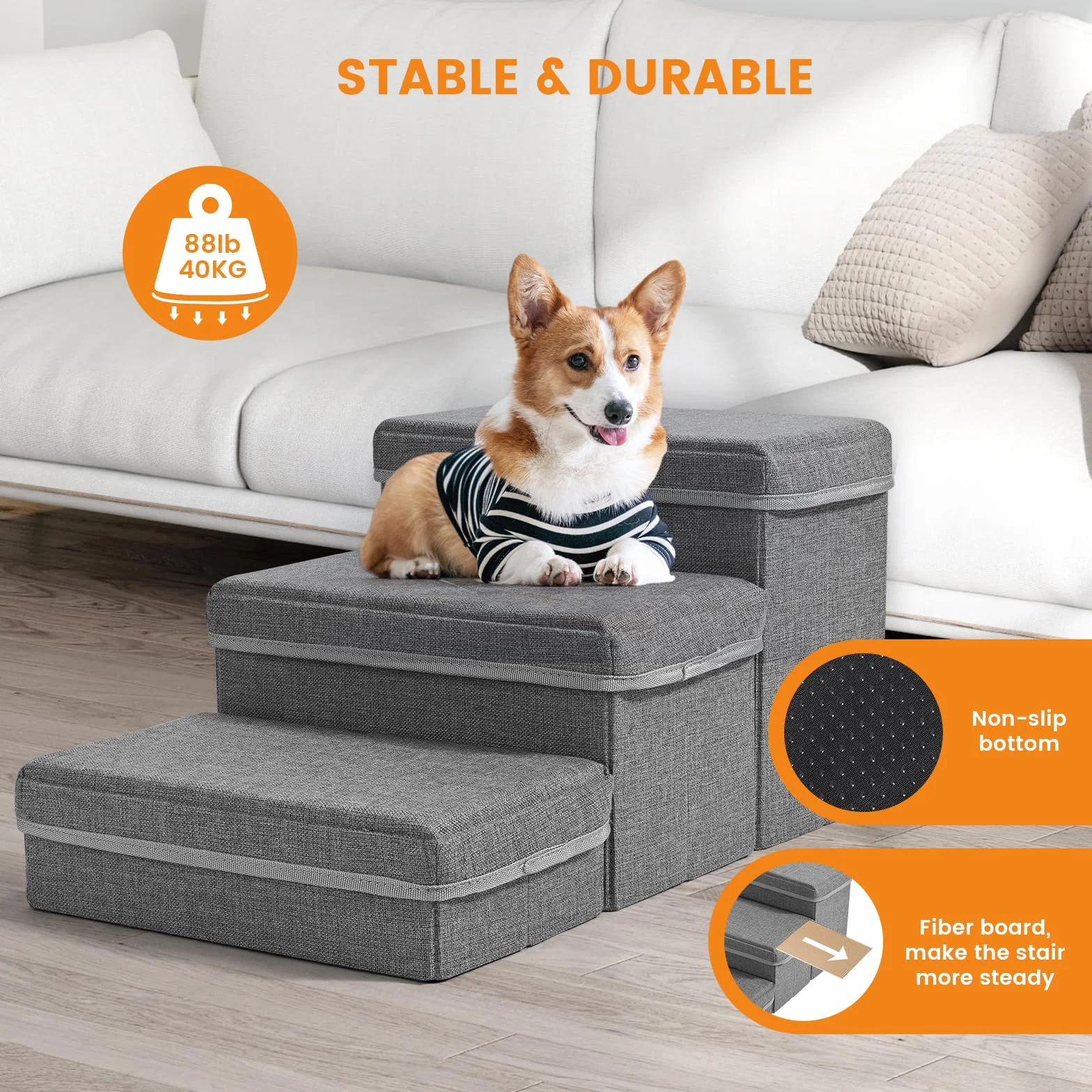 Sunowl Pliable Escalier Chien 3 Marches Extra Larges Rampe avec Rangement Surface Antidérapante