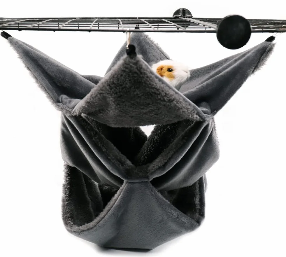 LeerKing Hamac Rat Lit Suspendu pour Cochon d'Inde Couchage Rongeur Hamac Furet avec 3 Couches pour Chinchilla Jouer et Dormir,Foncé Gris 30 * 30