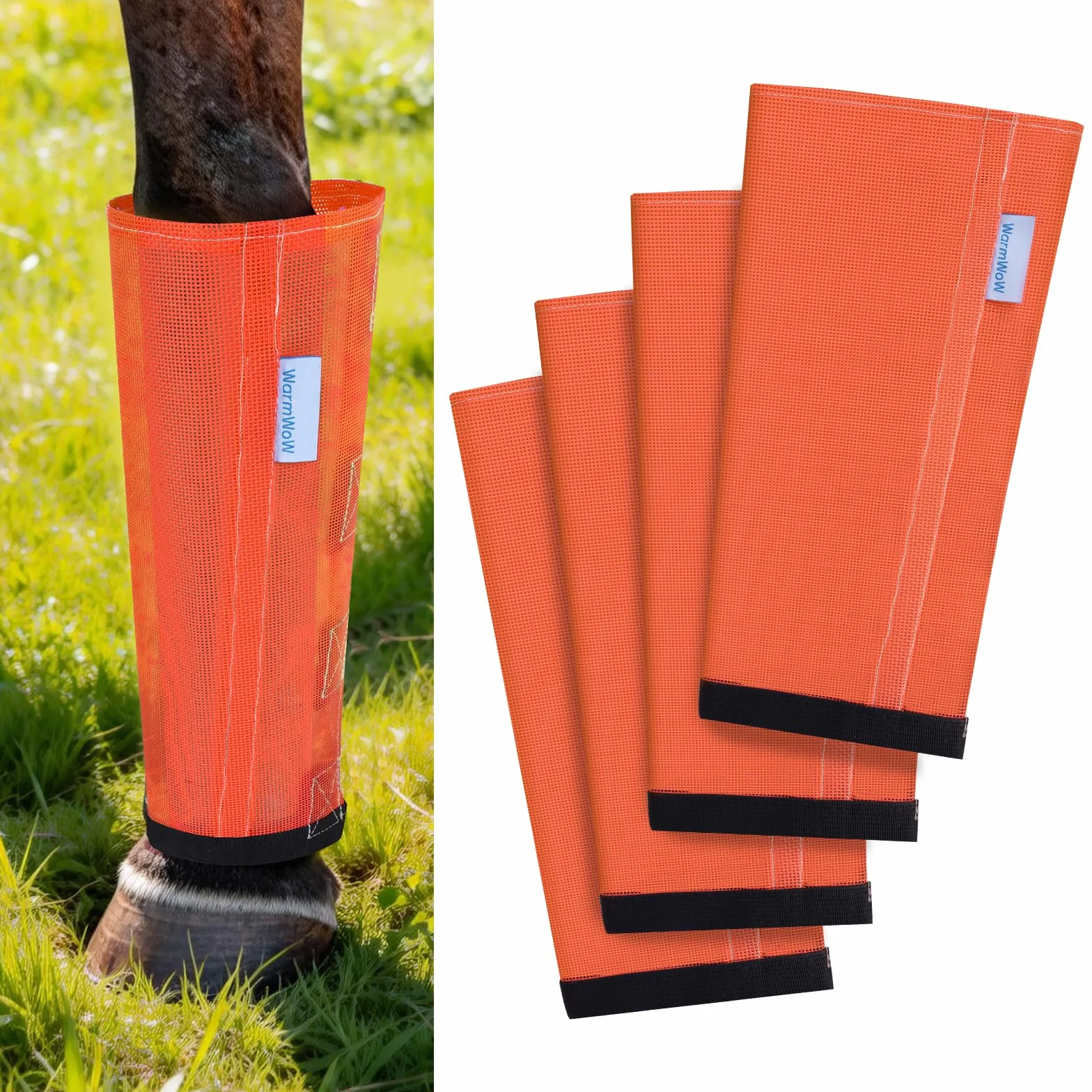 Bottes anti-mouches pour chevaux Lot de 4 - Maille ample réglable - Orange