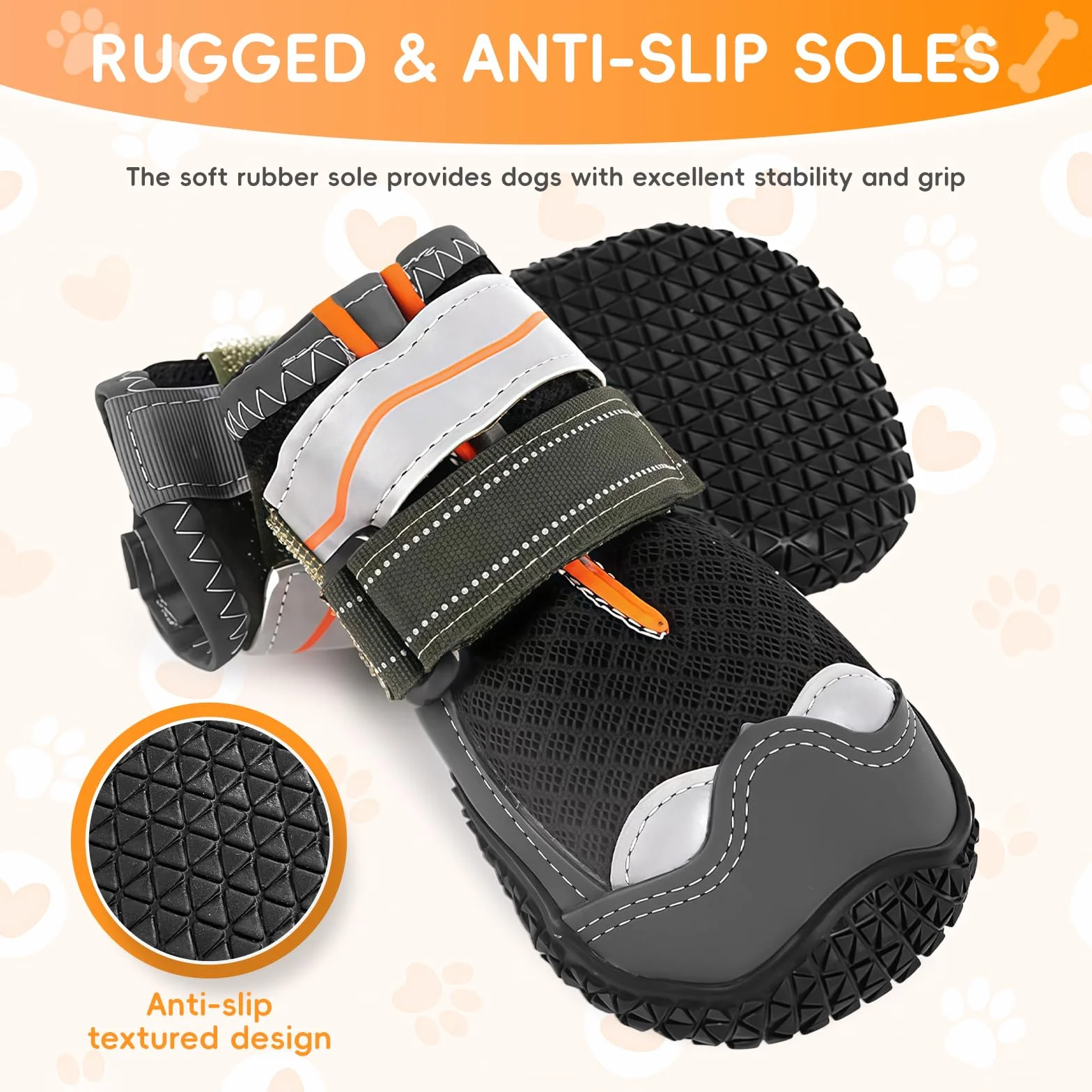 Bottes Chien avec Bandes Réfléchissantes, Chaussures Respirantes Semelle Antidérapante Neige Randonnée (6.1 x 8 cm)