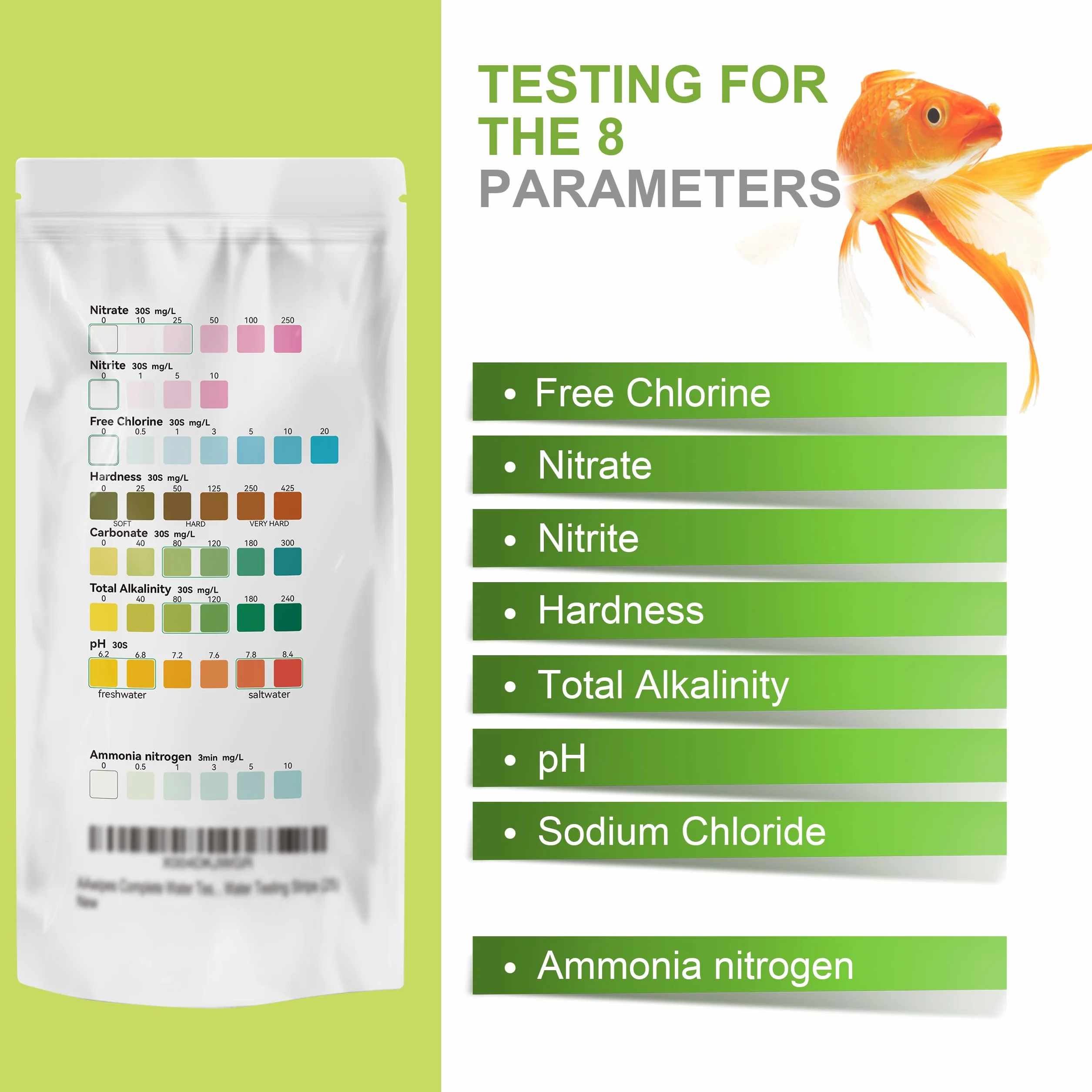 AAWipes Lot de 25 bandelettes de test d'ammoniaque pour aquarium, test rapide et précis, pH, carbonate, alcalinité, dureté, chlore, nitrite